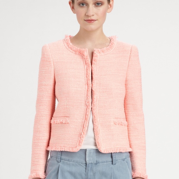 Alice + Olivia Kidman Tweed Jacket Pink Boxy Crop - Picture 3 of 7